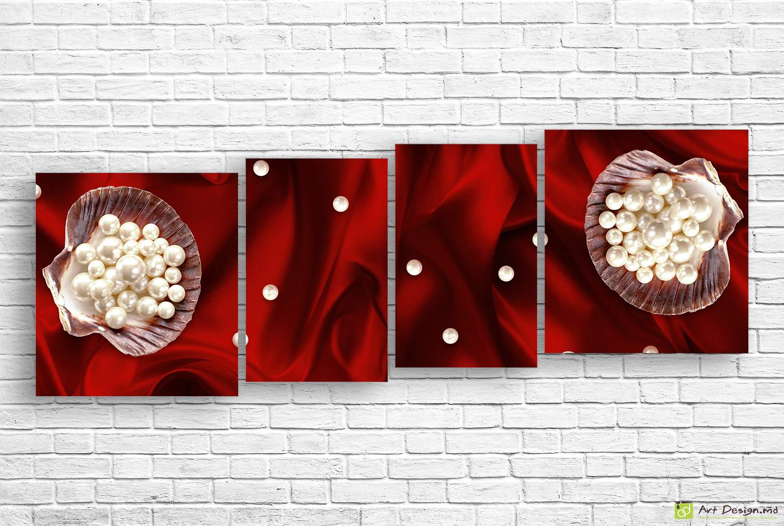 ❤️ Модульная картина «Жемчуг на красном фоне»