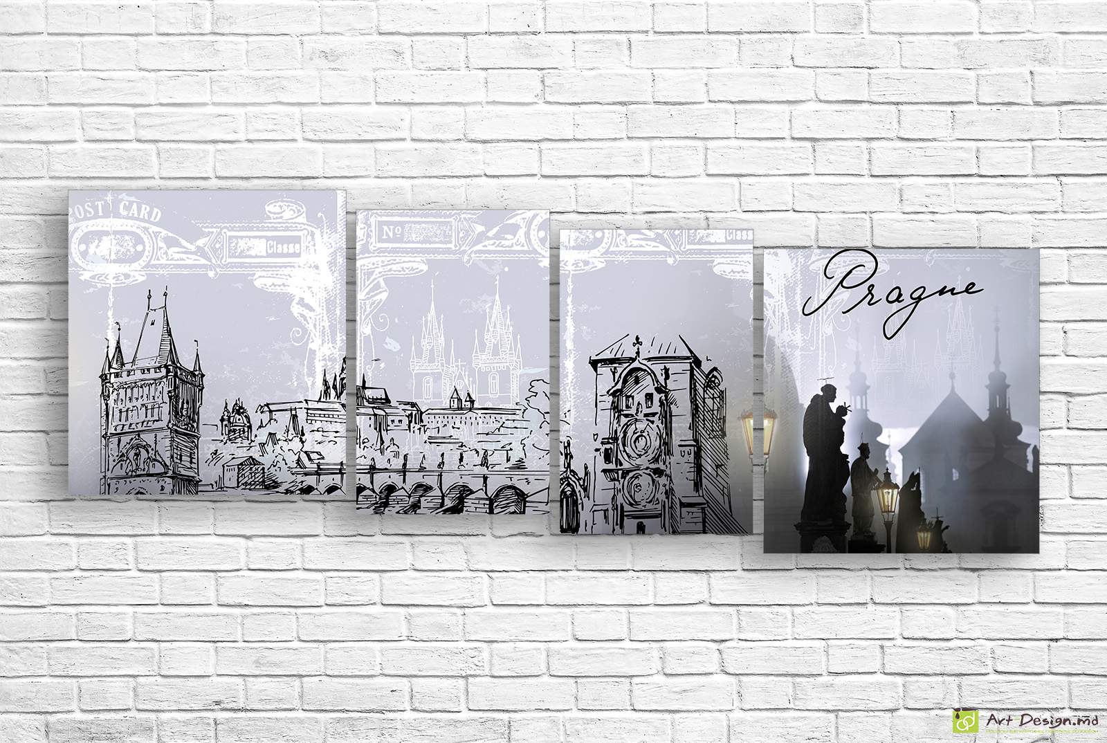 🏰 Tablou modular „Praga: desen și fotografie”