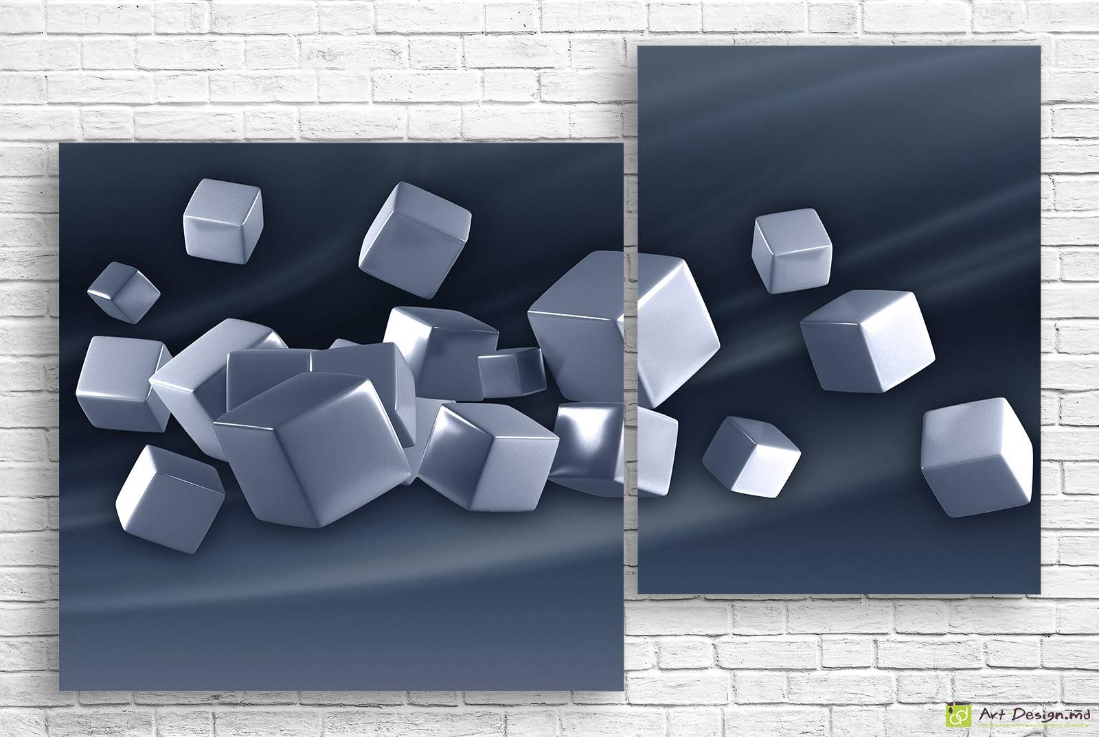 🔷 Tablou modular „Cuburi 3D pe fundal gri”