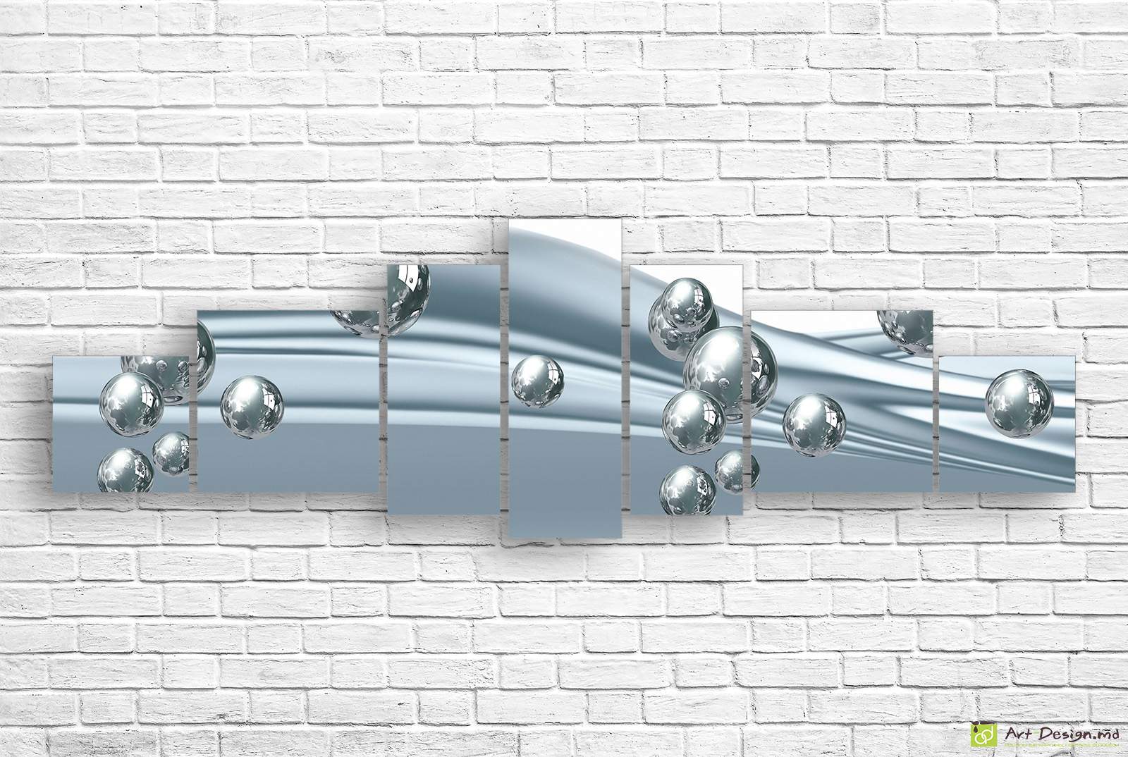 ⚙️ Tablou modular „Sfere 3D pe fundal mătăsos”