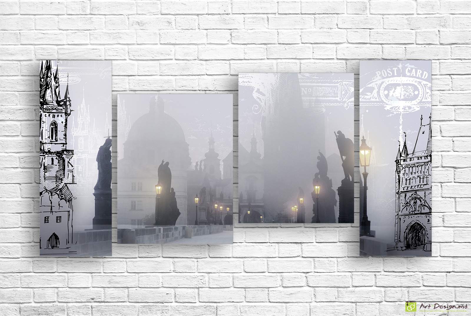 🌉 Модульная картина «Туманный мост старого города»