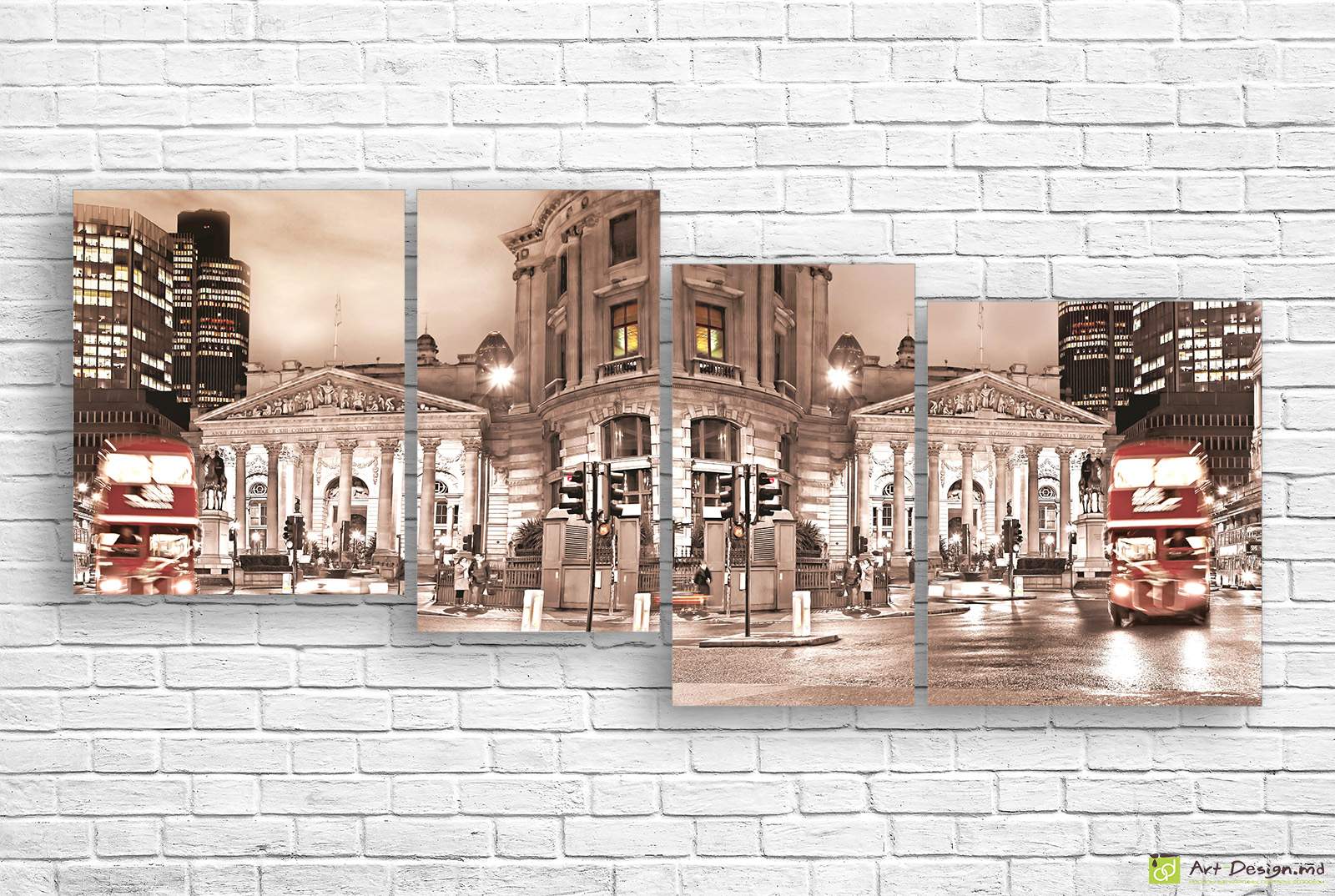 🖼️ Tablou modular Londra și autobuzele roșii etajate