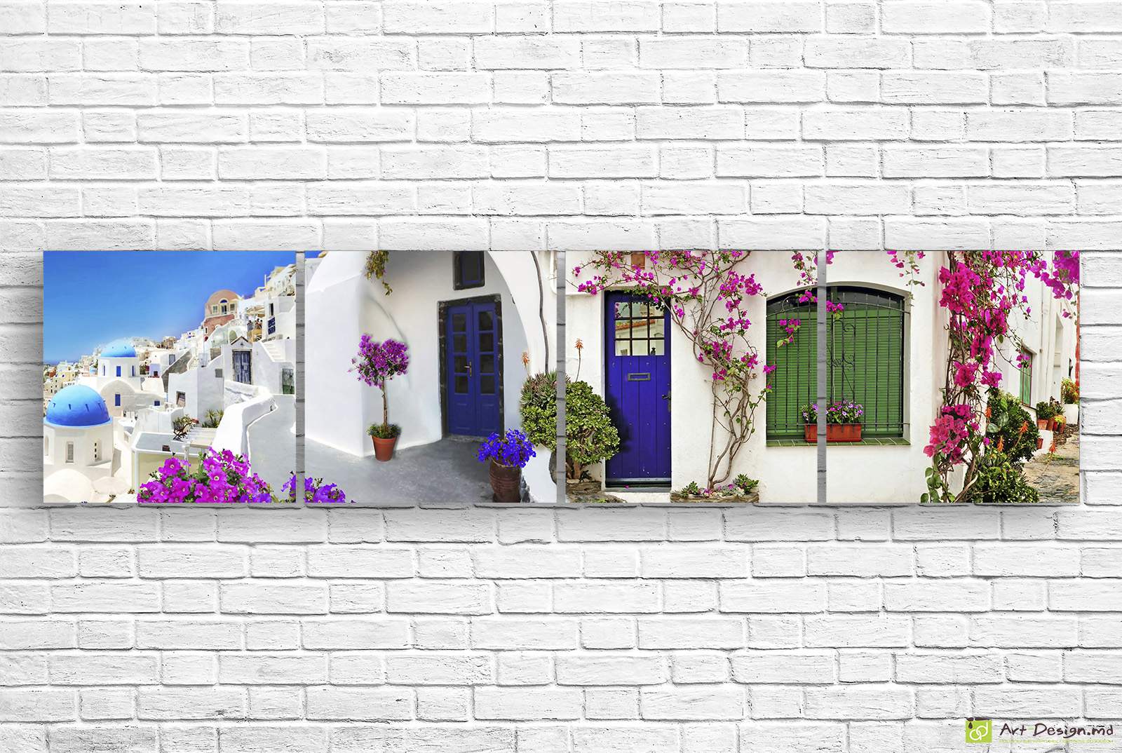 🖼️ Tablou modular Santorini Grecia și cupole albastre