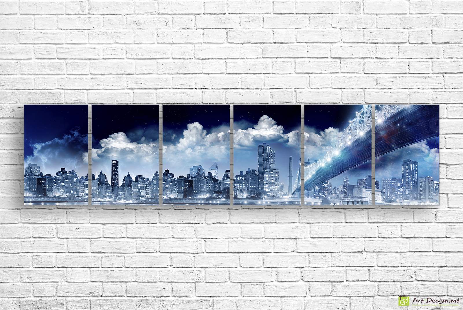 🌃 Tablou modular Oraș nocturn cu pod luminat