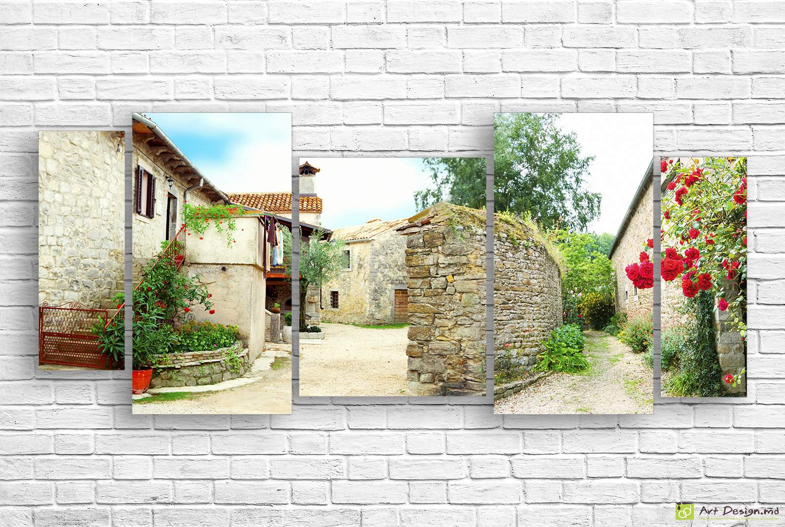 🖼️ Tablou modular uliță veche și trandafiri roșii