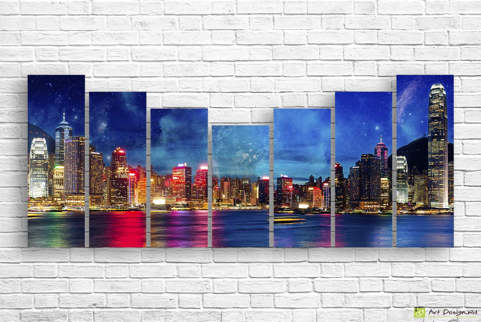 🖼️ Tablou modular Hong Kong noaptea și lumini zgârie-nori