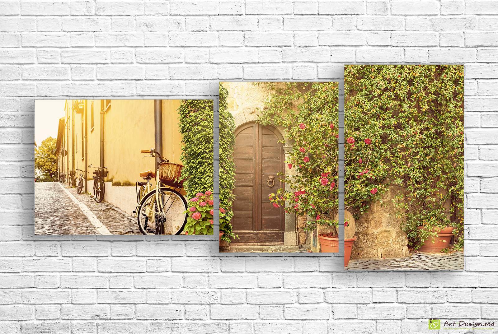 🖼️ Tablou modular uliță italiană cu bicicletă și flori