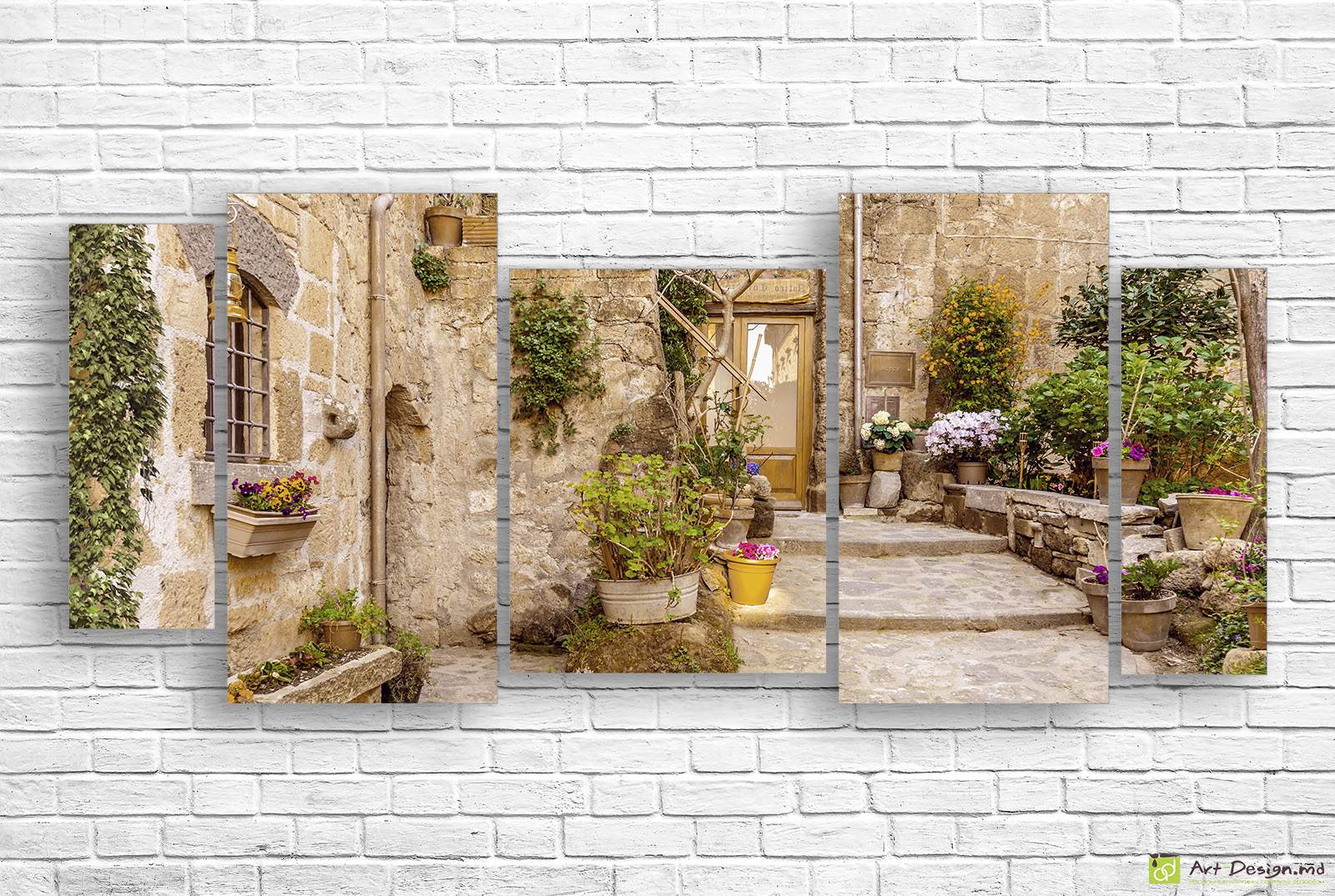 🖼️ Tablou modular oraș vechi în flori și trepte de piatră