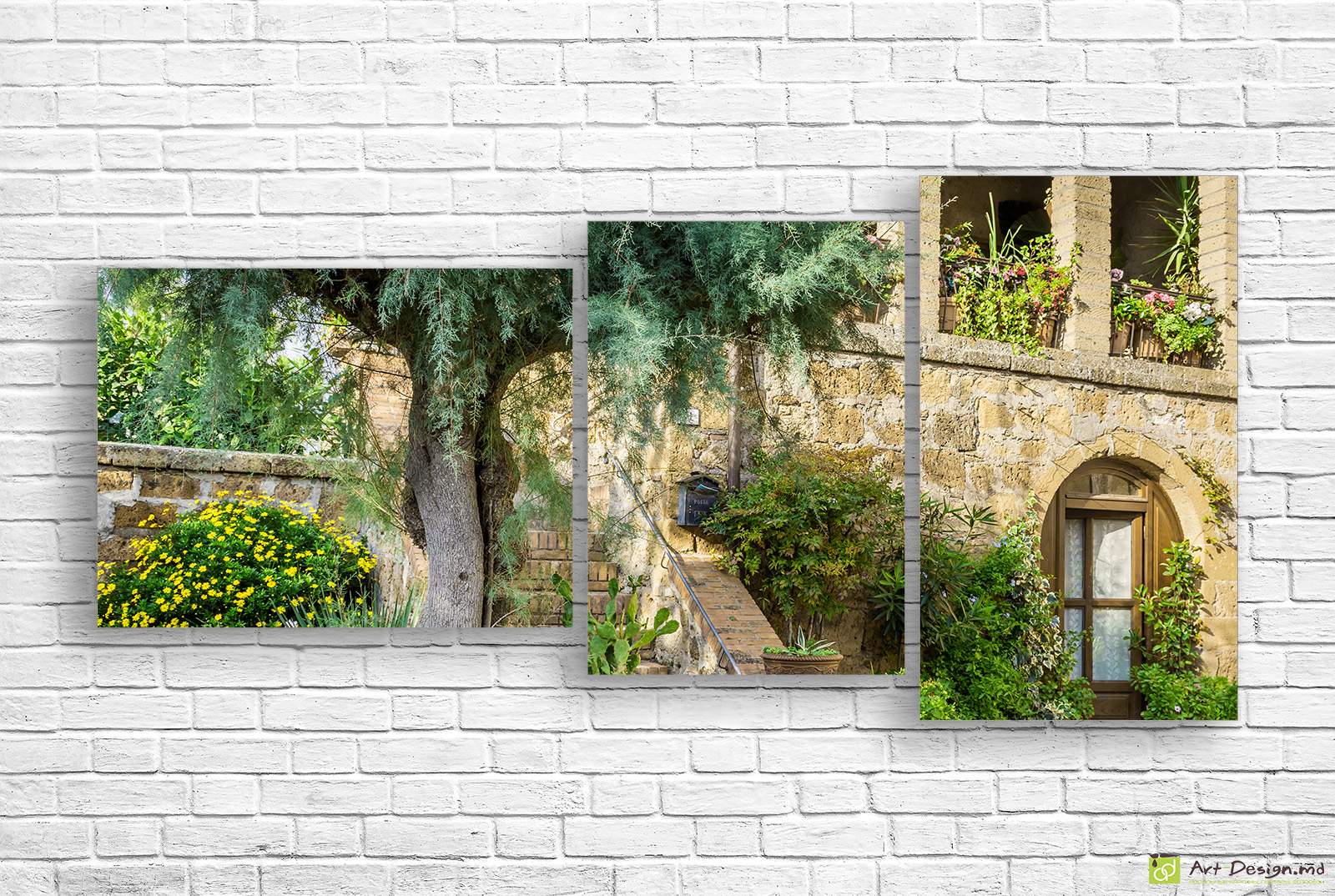 🌿 Tablou modular Curte din piatră cu verdeață