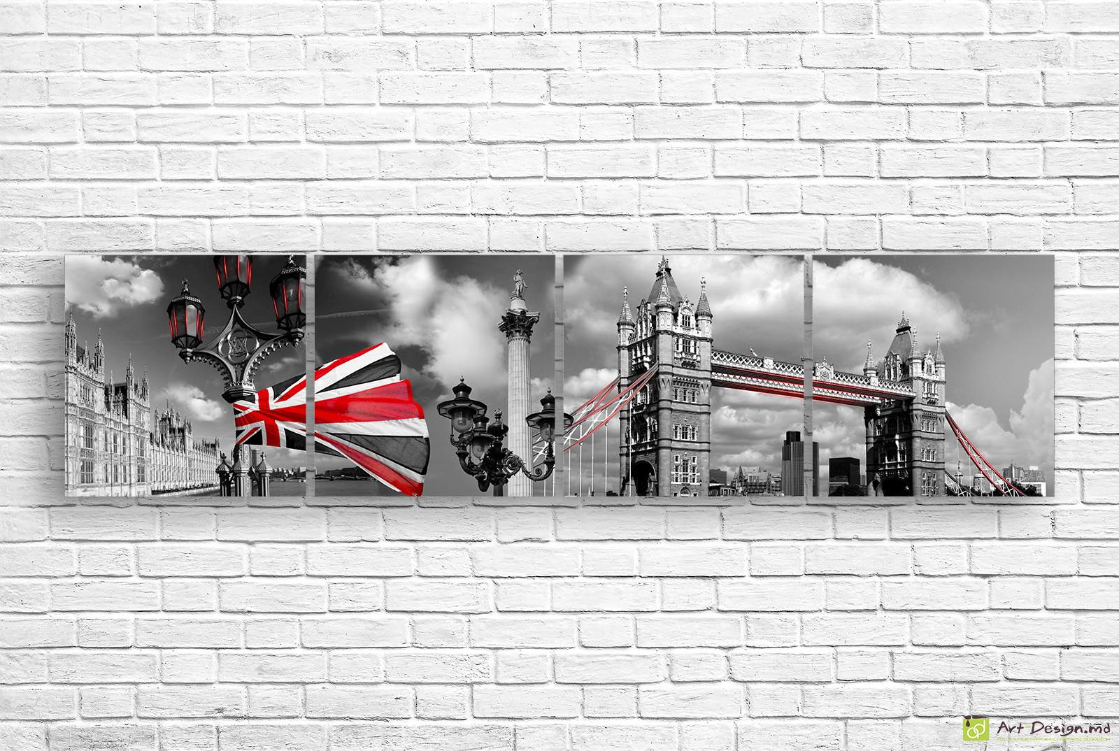 🖼️ Tablou modular Londra Tower Bridge și steagul pe pânză