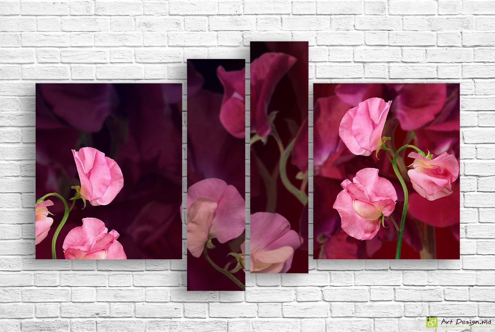 🌸 Модульная картина Розовые цветы на холсте