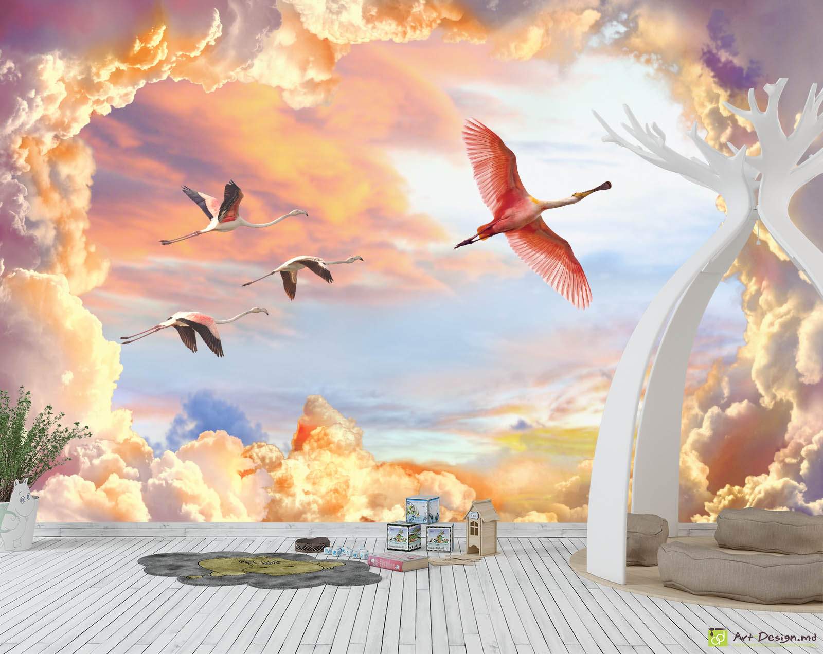 Фотообои под заказ - Птицы и закат