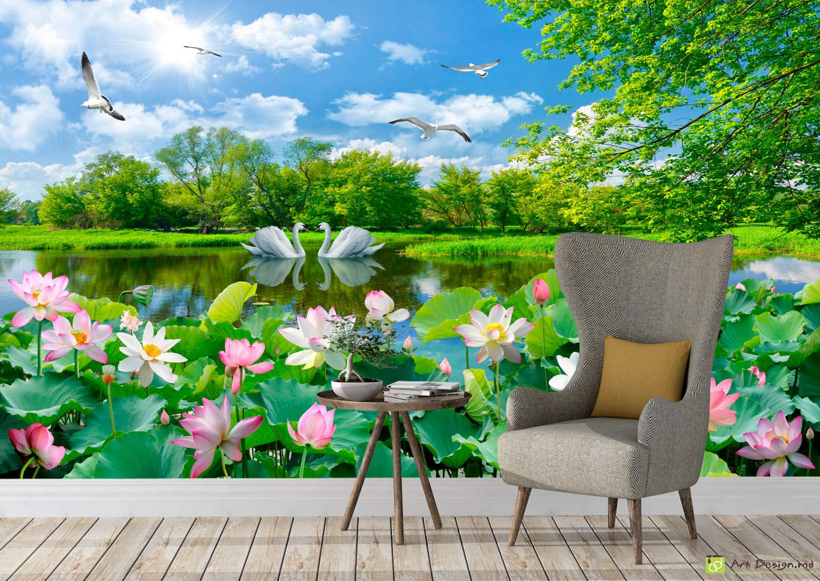 Фотообои под заказ - Красивая природа и лебеди