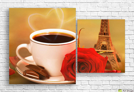 Tablou multicanvas - Butoiul și un pahar de vin roșu