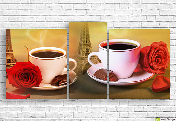 Tablou multicanvas  - Cafea fierbinte și vintage manual de cafea râșniță