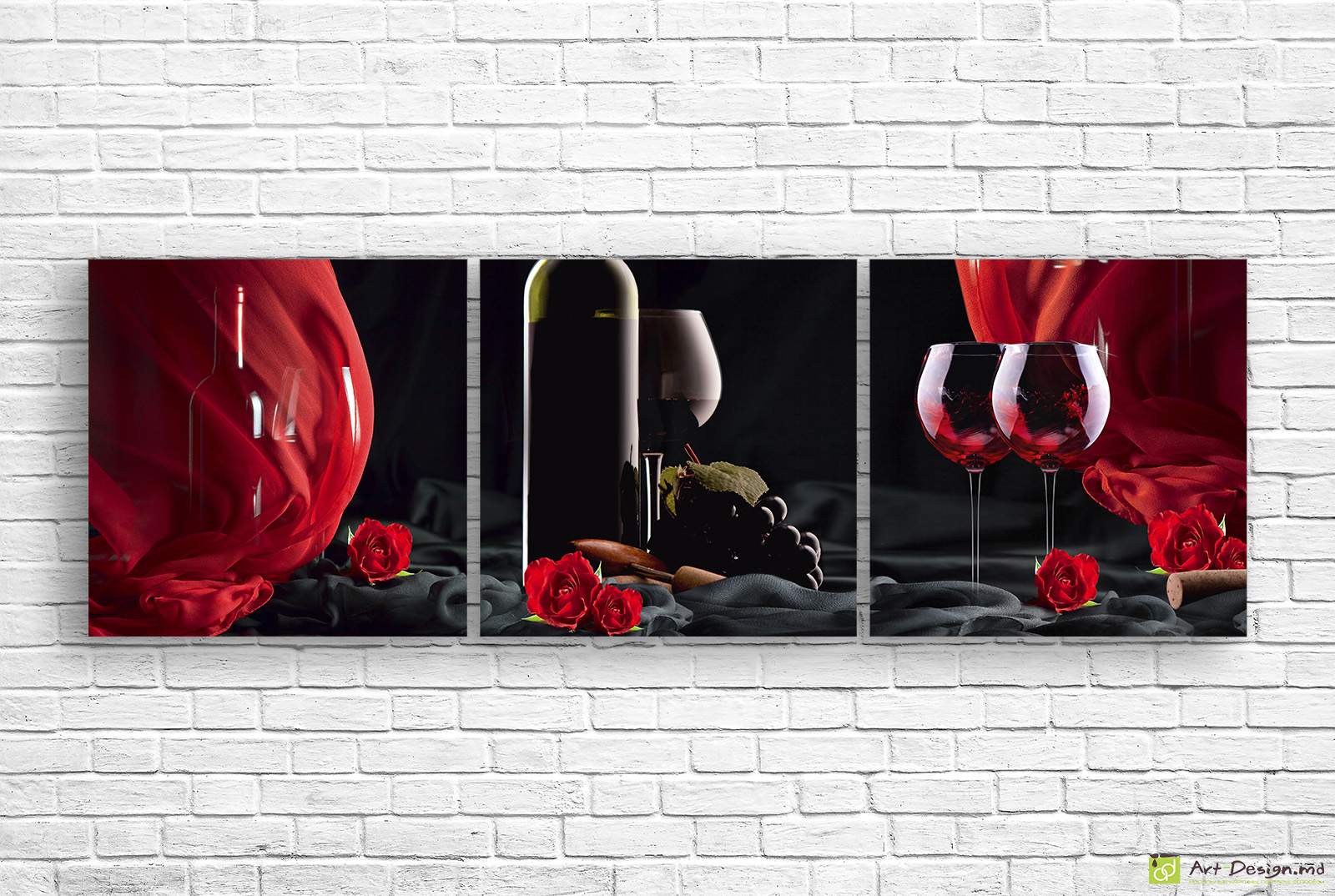 Tablou multicanvas - Pahar de vin pe un fundal negru și roșu