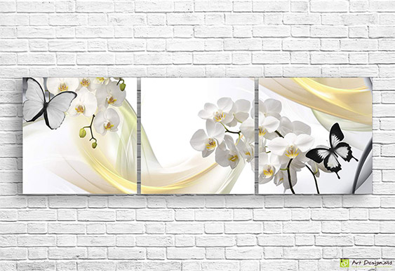 🦋 Tablou modular „Orhidee albe cu fluturi”