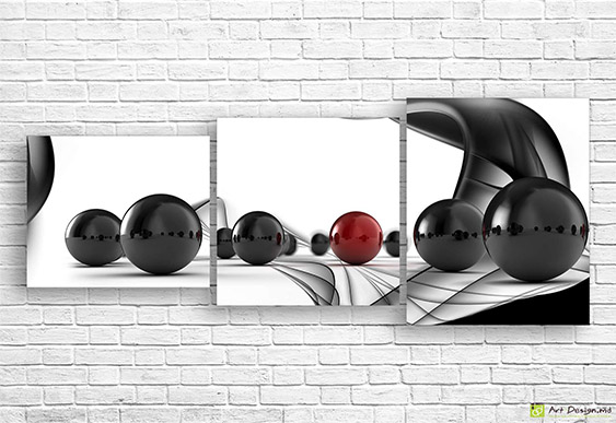 ⚫ Tablou modular „Sfere contrastante cu accent roșu”