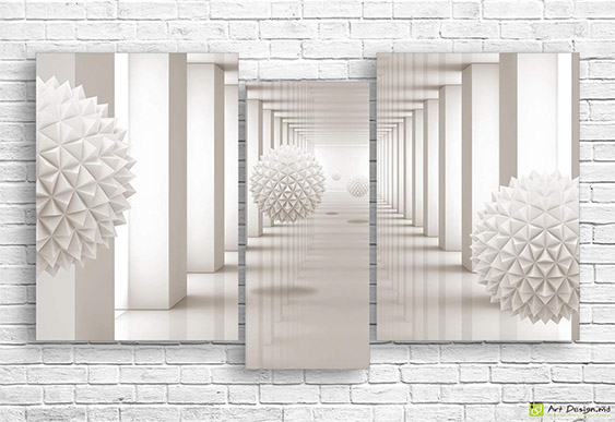 🔷 Tablou modular „Sfere volumetrice în spațiu arhitectural”