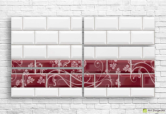 🟥 Tablou modular „Plăci decorative roșii cu ornament”