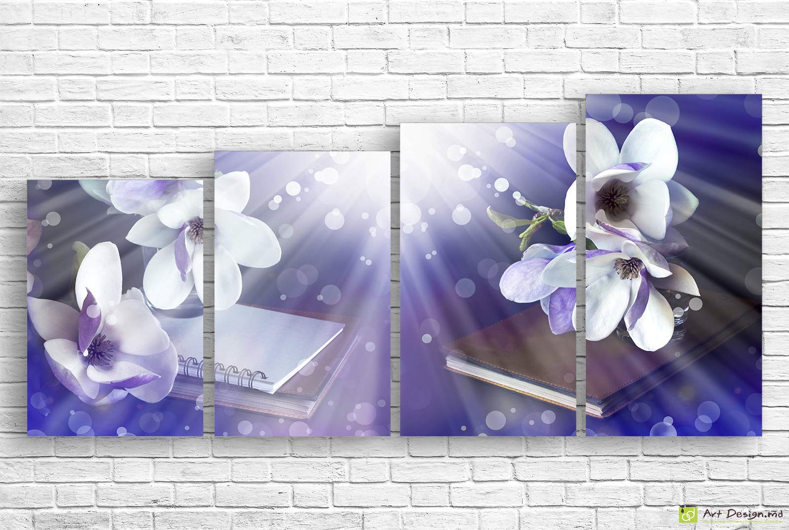 🌸💙 Модульная картина «Магнолия на синем фоне»