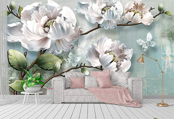 Fototapet - Flori 3d și fundal abstract_2