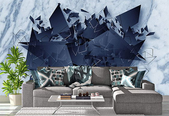 Fototapet - Figuri geometrice albastre pe fundal de marmură