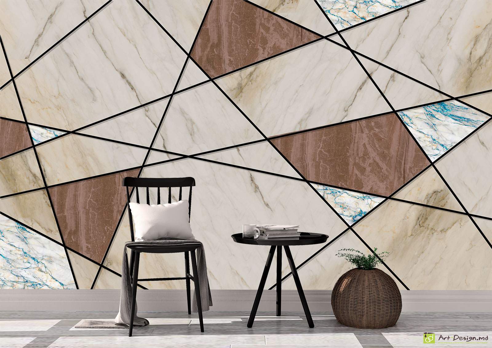 Fototapet personalizat - Marmură și linii negre