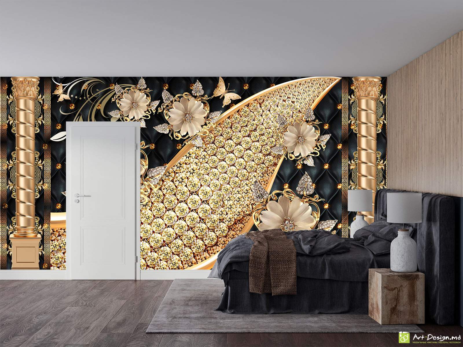 Fototapet personalizat - Piele neagră și stâlpi de aur