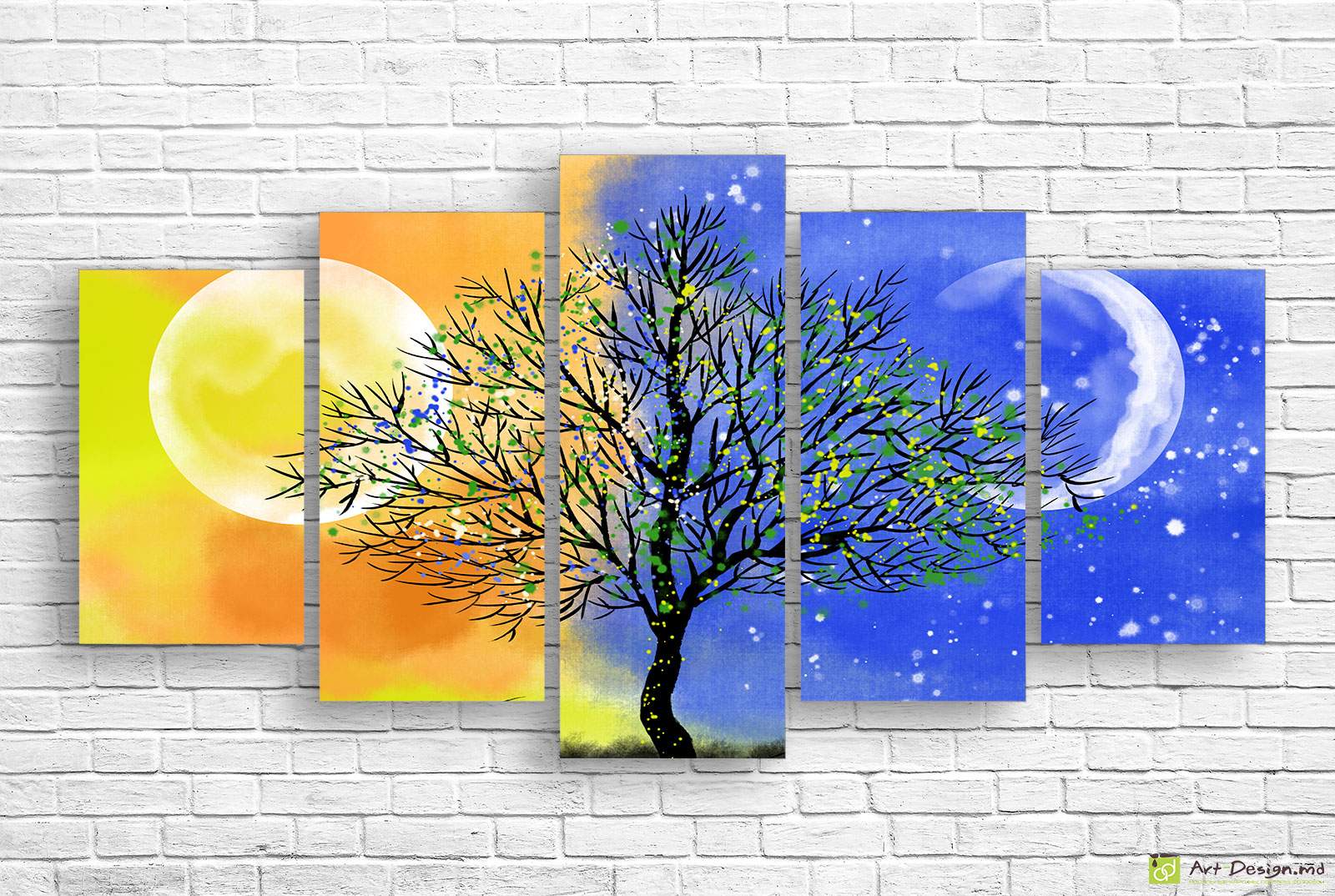 Модульная картина - День и ночь, дерево весной