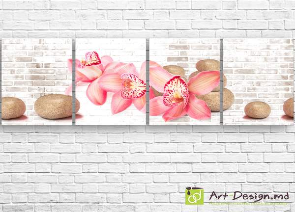 Модульная картина - Камни и розовая орхидея_3