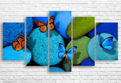 Модульная картина - Синие камни и бабочки