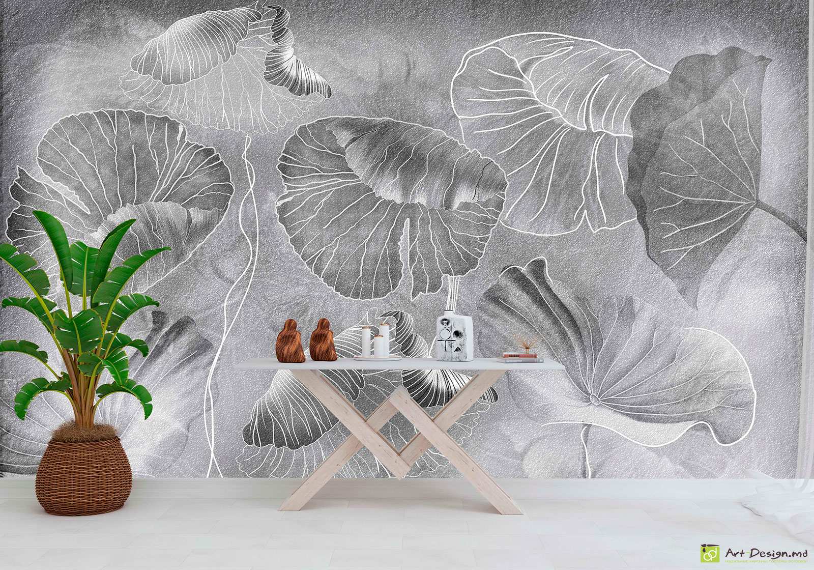 Fototapet personalizat - Frunze tropicale pe un fundal gri