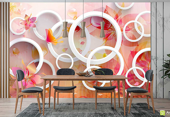 Fototapet personalizat 3D - Trandafiri și cercuri