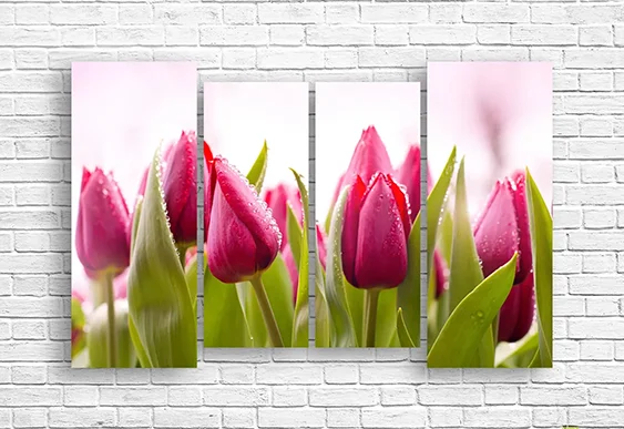 🌸 Tablou modular: Floare roz cu picături de rouă