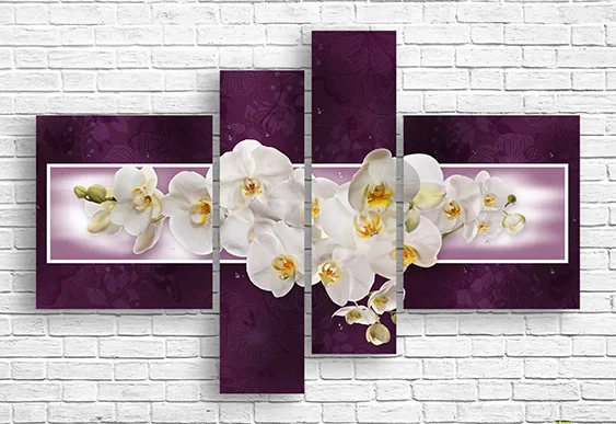 🌸 Модульная картина: Белые орхидеи на фиолетовом фоне