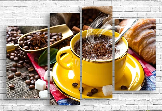 ☕ Tablou modular Cappuccino aromat și boabe de cafea