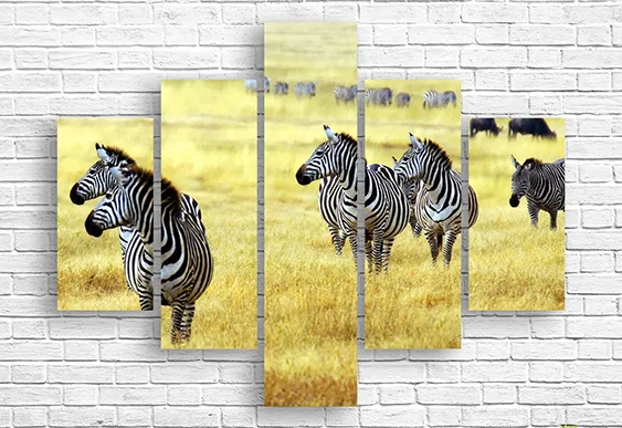 🦓 Модульная картина Стадо зебр в золотистой саванне