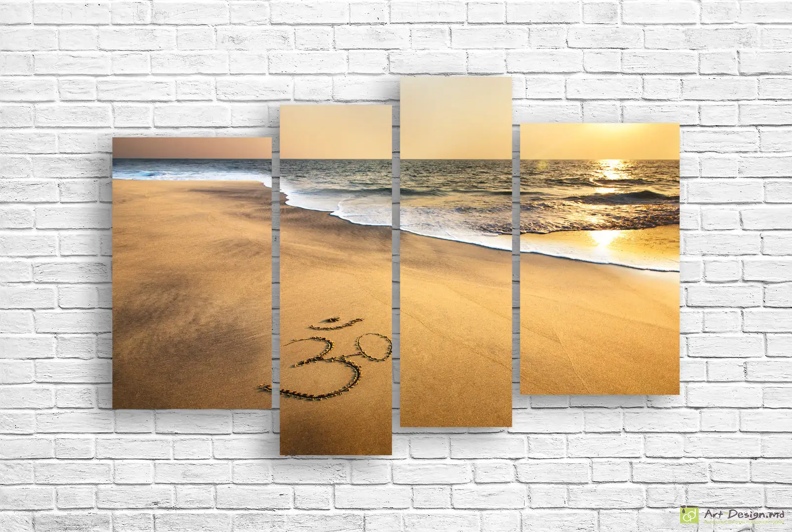🌅 Tablou modular Apus auriu si simbolul Om pe plaja
