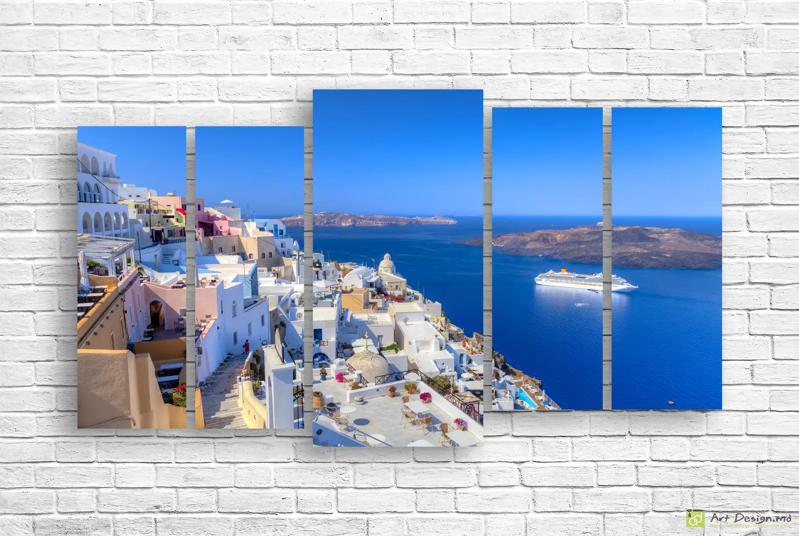 🏝️ Tablou modular Santorini: Navă și mare