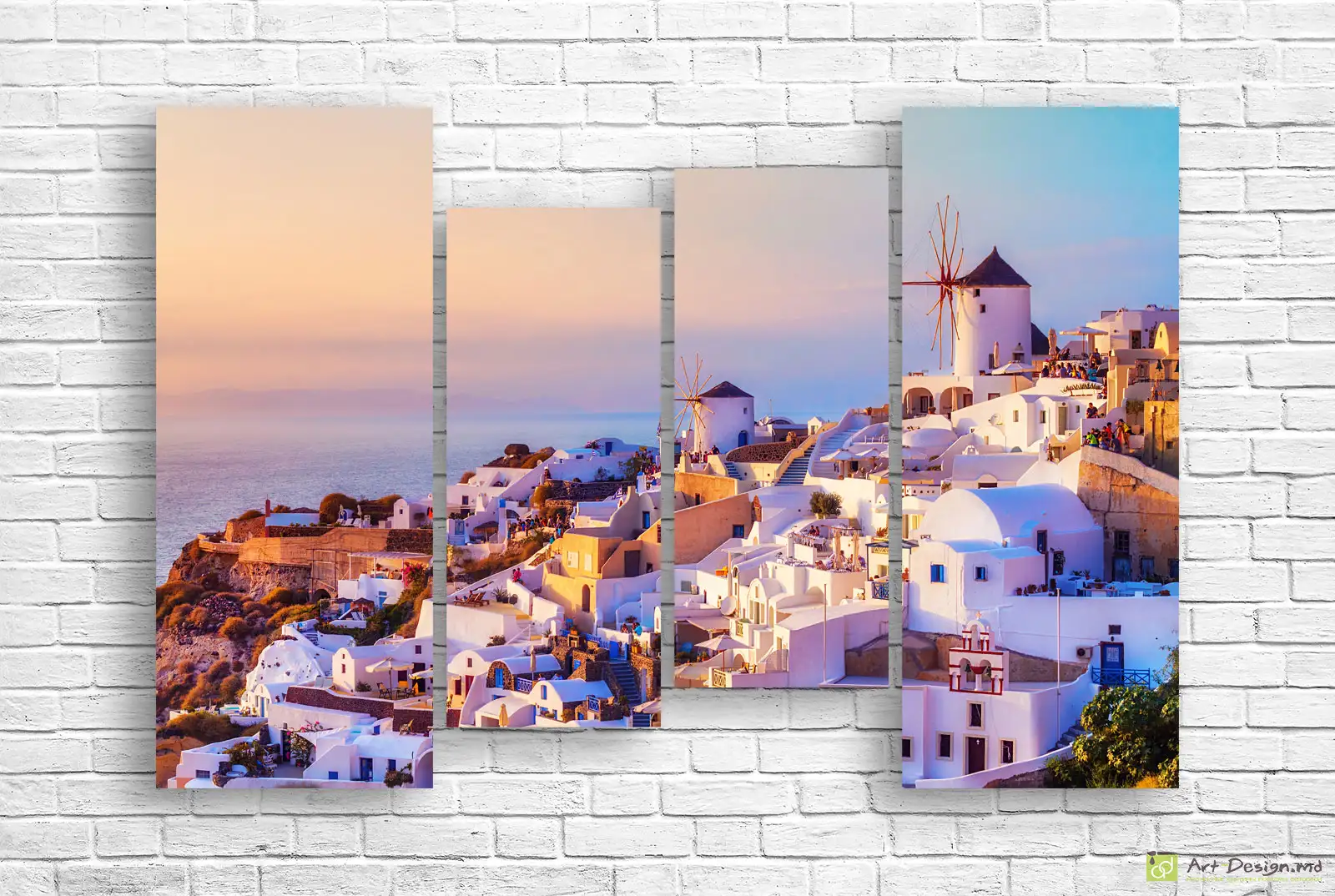 🌅 Tablou modular Santorini: Mori de vânt și apus