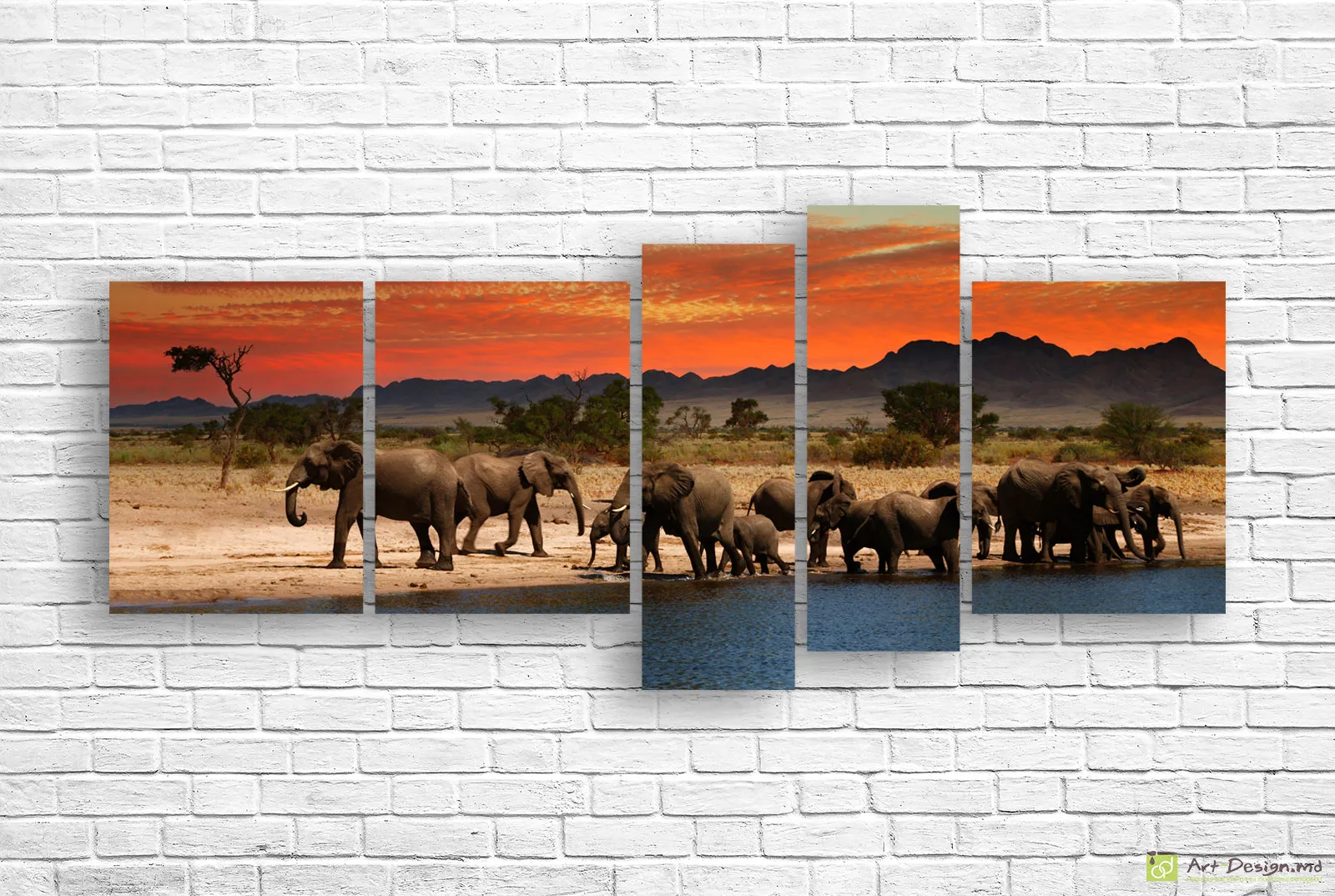 🦁 Модульная картина «Слоны на закате в саванне»