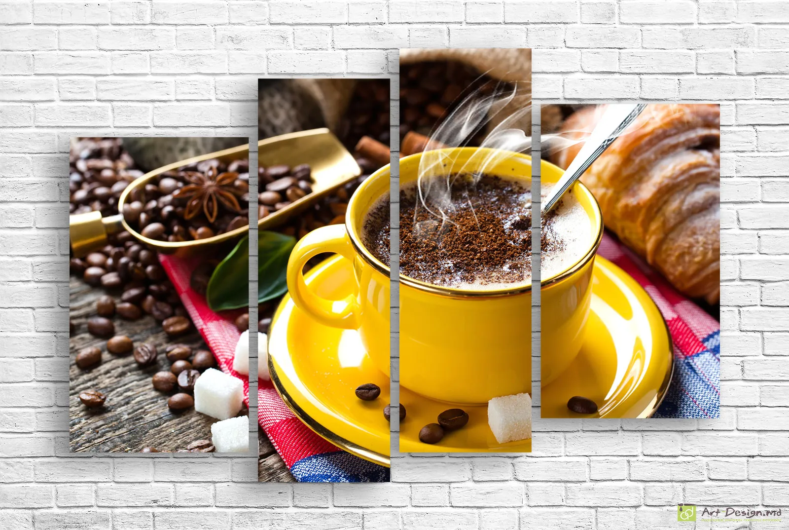 ☕ Tablou modular Cafea fierbinte și croissant