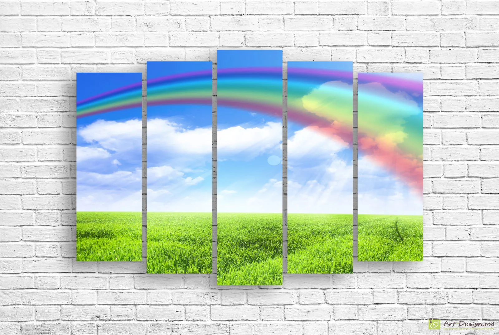 🌈 Модульная картина Радуга над ярко-зеленым полем