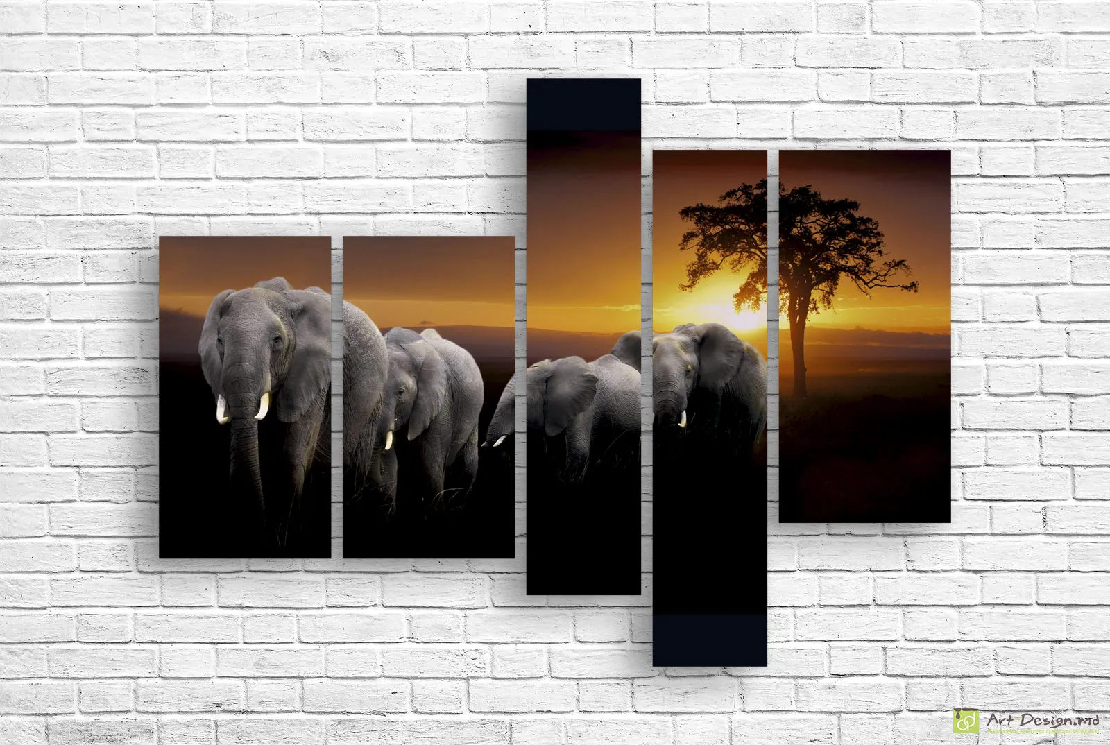 🐘 Модульная картина «Слоны на закате»