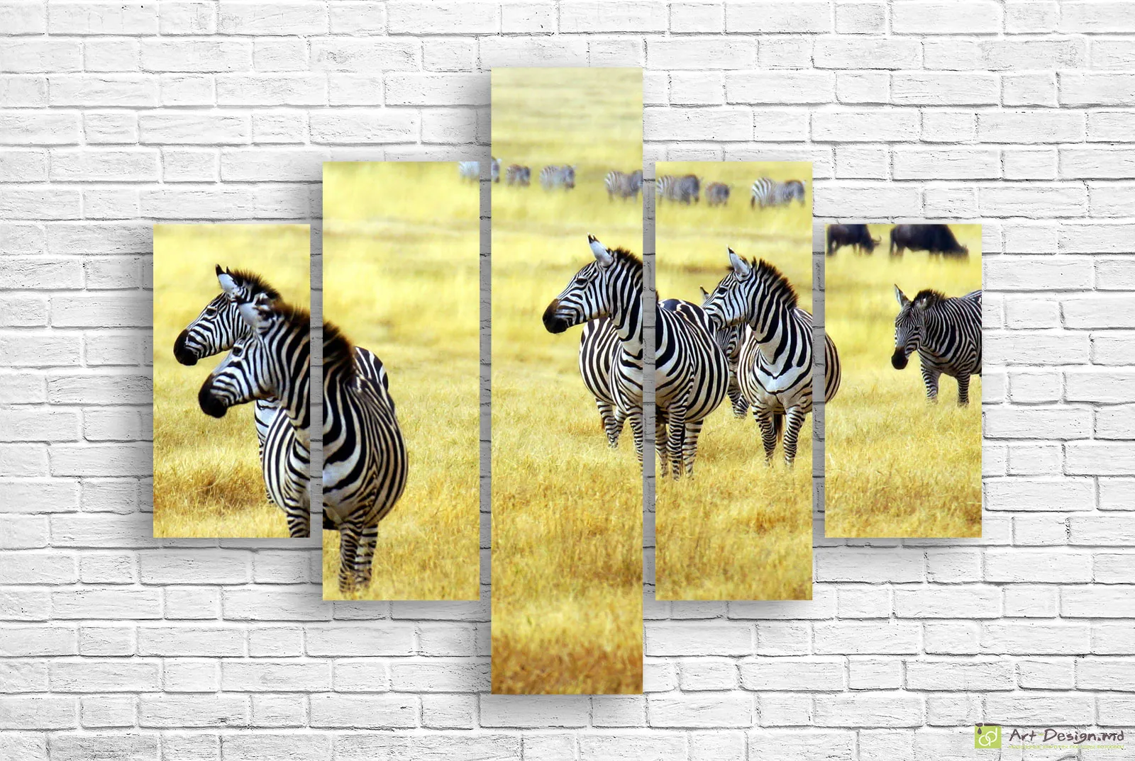 🦓 Модульная картина Стадо зебр в золотистой саванне