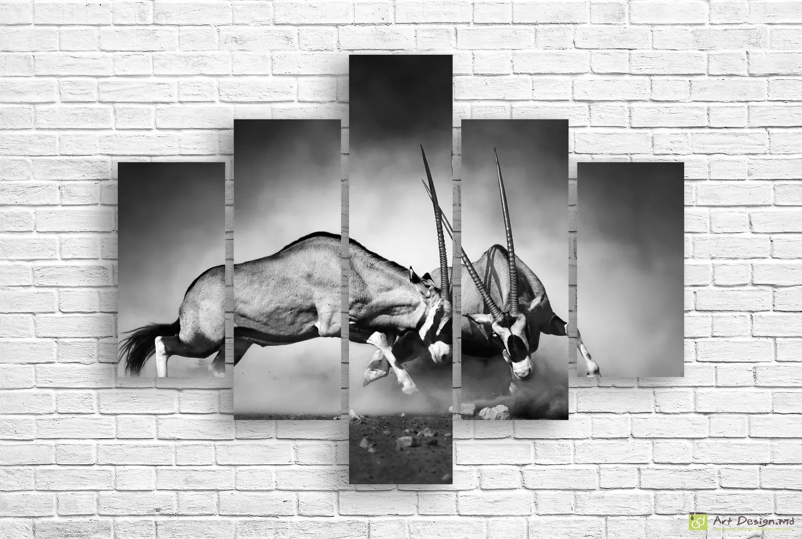 ⚔️ Модульная картина Сражение антилоп орикс ЧБ