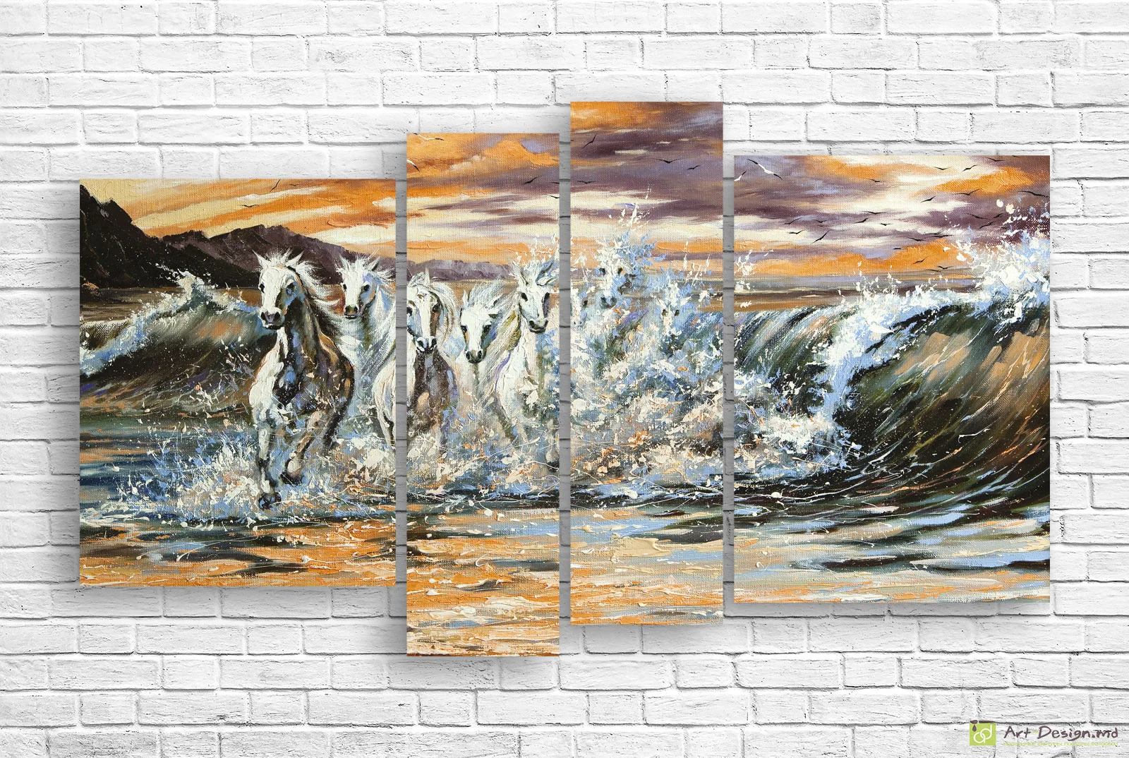 🌊 Модульная картина «Белые кони в волнах»