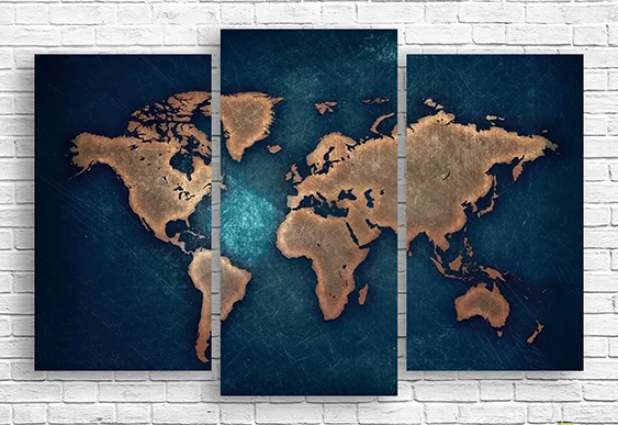 🌍 Модульная картина Карта мира винтаж и гранж
