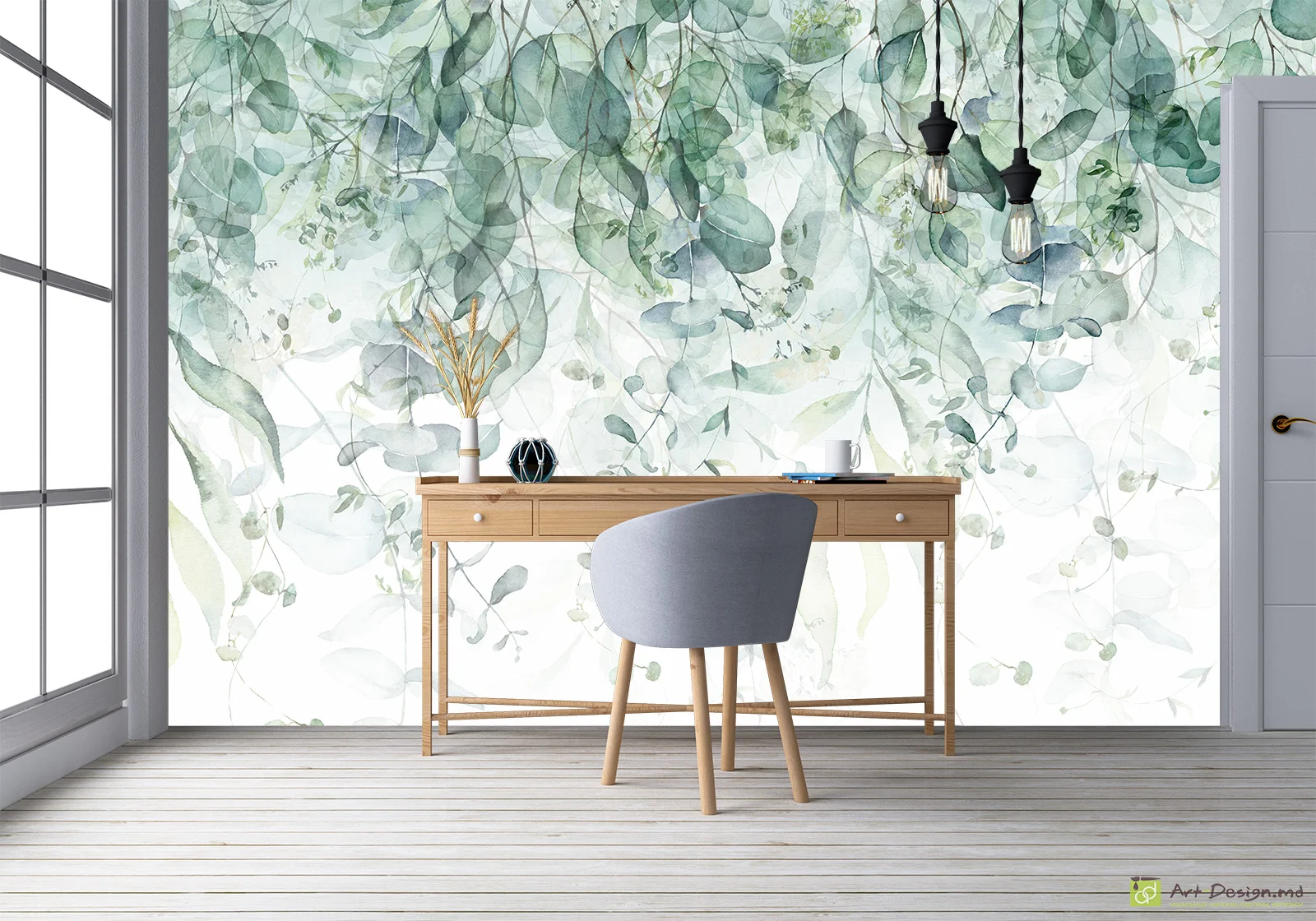 Fototapet frunze în stil acuarelă pe un fundal alb